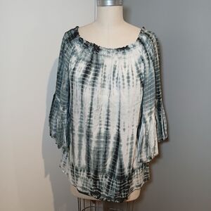 Tie Dye Boho Blouse With Bell Sleeves Oversized Size Small